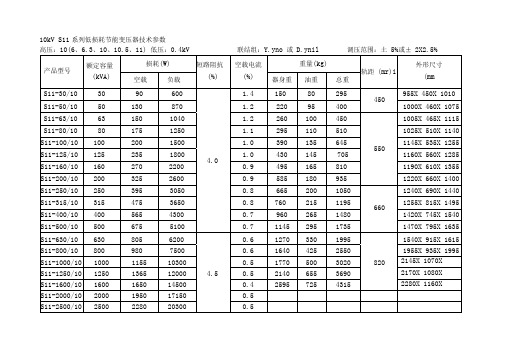 10kv级S7、S9和S11变压器技术参数表