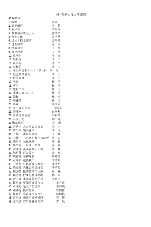 初一经典古诗文背诵篇目