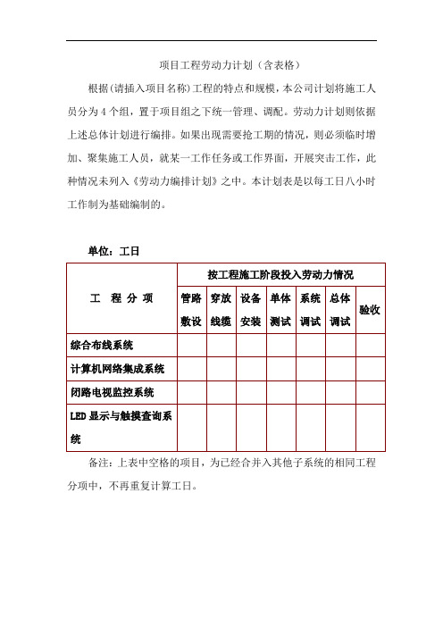 项目工程劳动力计划(含表格)