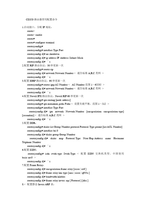 CISCO路由器常用配置命令
