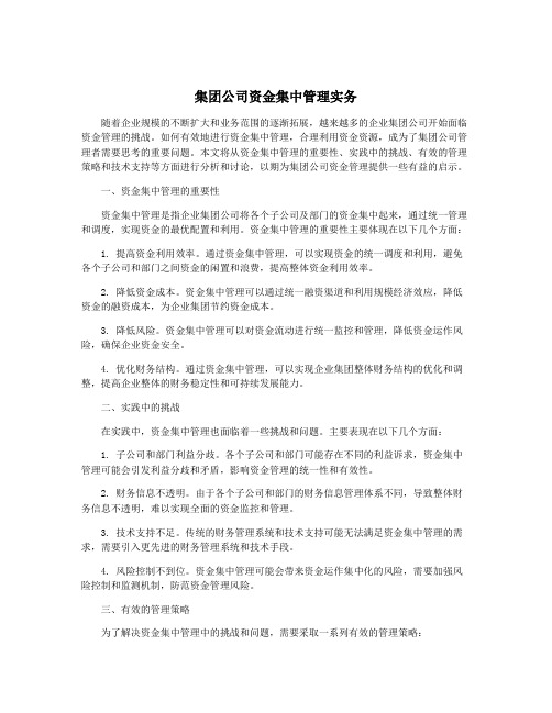 集团公司资金集中管理实务