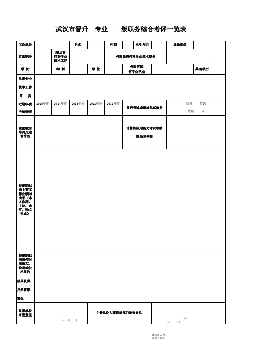 (A3规格纸)武汉市申报中高级职称综合考评一览表