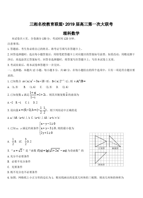 湖南省三湘名校2019届高三第一次大联考数学(理)试卷有答案