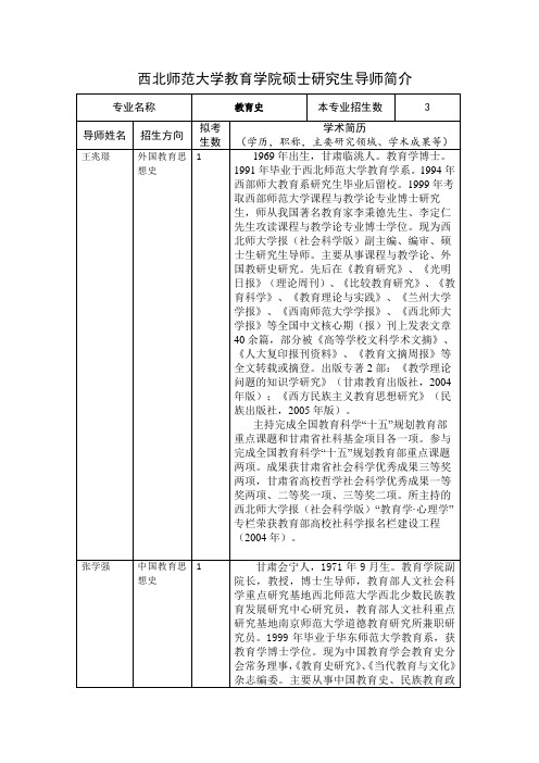 硕士研究生导师简介(教育史)