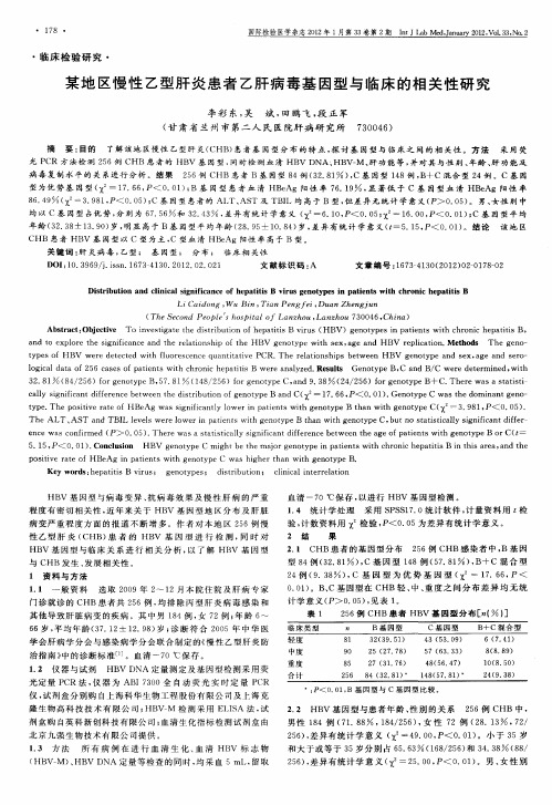 某地区慢性乙型肝炎患者乙肝病毒基因型与临床的相关性研究