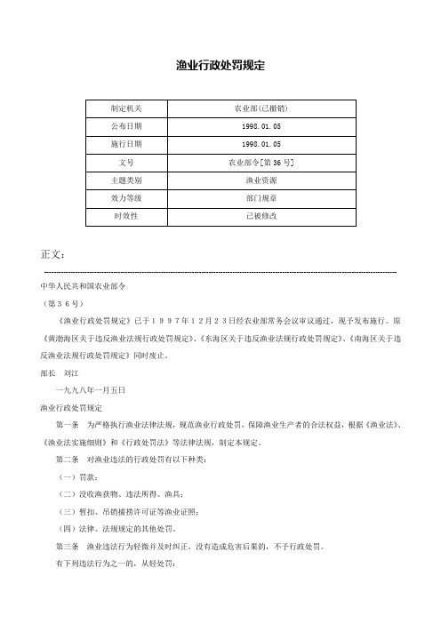 渔业行政处罚规定-农业部令[第36号]