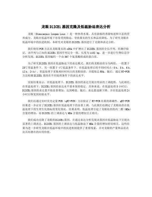 龙眼DlICE1基因克隆及低温胁迫表达分析