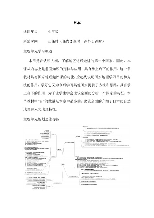 初中地理《日本》单元教学设计以及思维导图