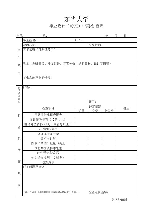 毕业论文中期检查表