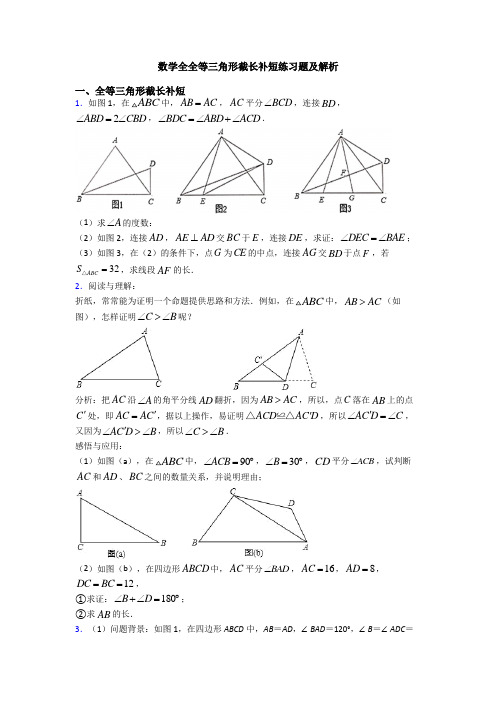 数学全全等三角形截长补短练习题及解析