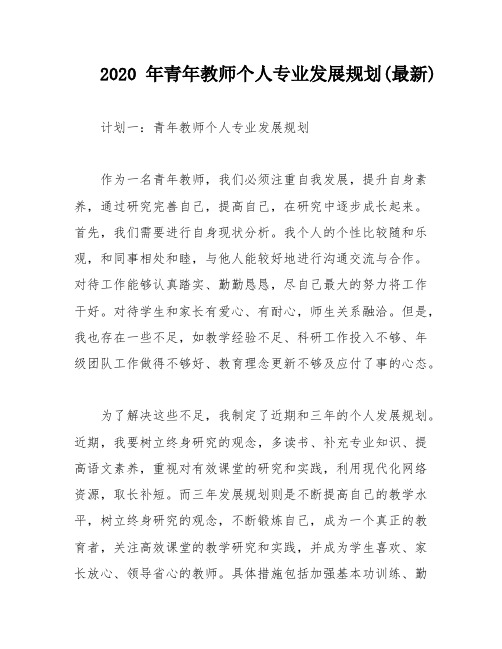 2020年青年教师个人专业发展规划(最新)