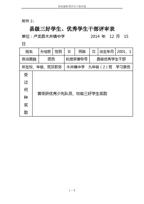 孙佳丽优秀学生干部评选