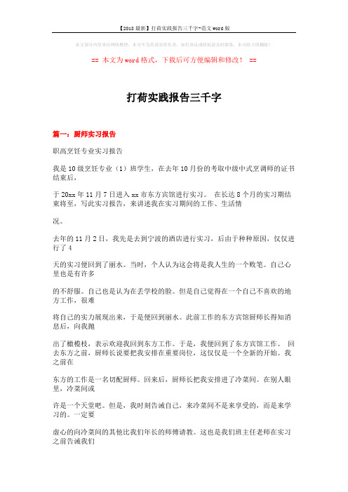 【2018最新】打荷实践报告三千字-范文word版 (26页)