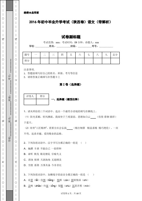 2016年初中毕业升学考试(陕西卷)语文(带解析)