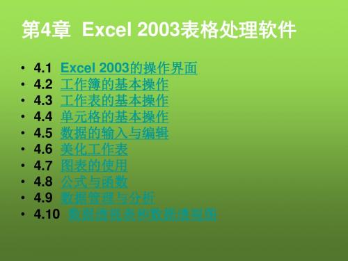 大学计算机基础第4章  Excel 2003表格处理软件