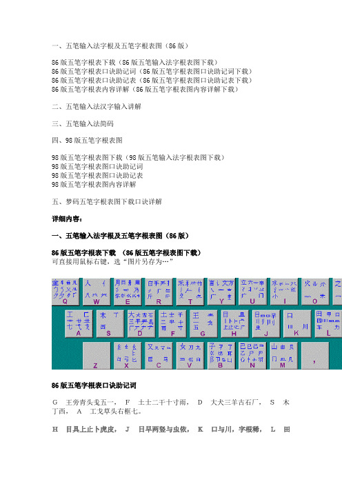 98与86五笔的区别