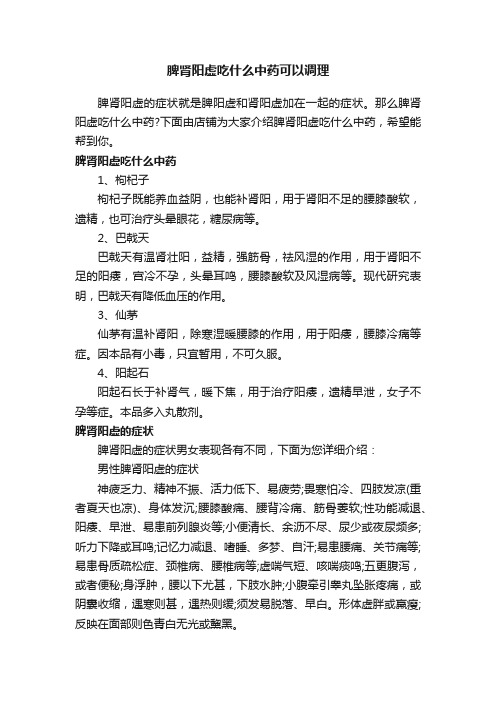 脾肾阳虚吃什么中药可以调理