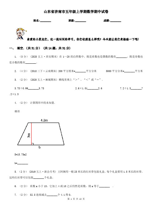 山东省济南市五年级上学期数学期中试卷