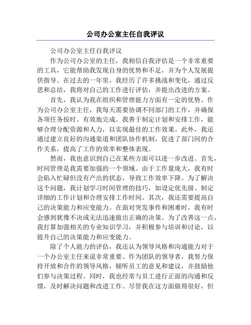 公司办公室主任自我评议