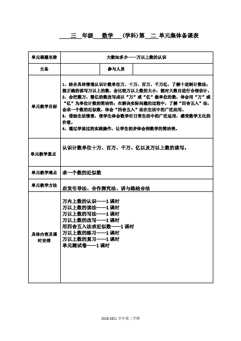 第二单元集体备课万以上数的认识