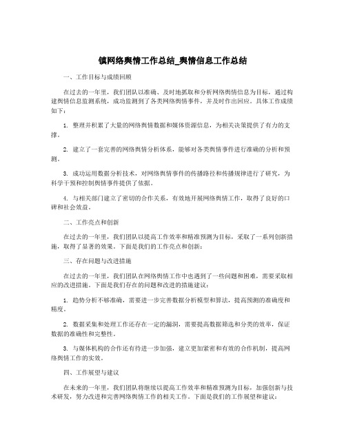 镇网络舆情工作总结_舆情信息工作总结