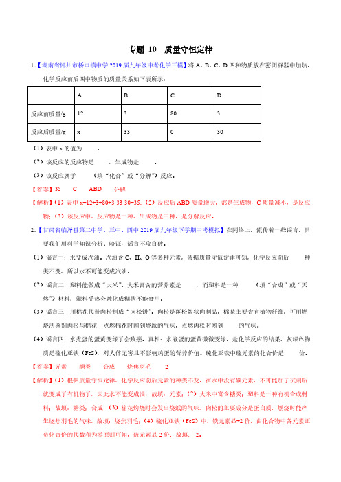 专题10 质量守恒定律-2019年中考化学大题狂做系列(解析版)