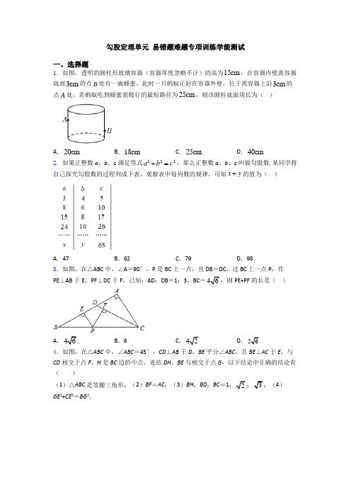 勾股定理单元 易错题难题专项训练学能测试