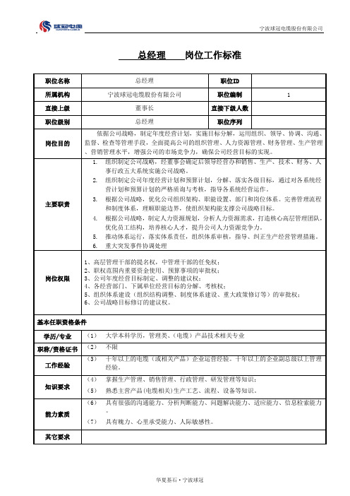 总经理岗位工作标准