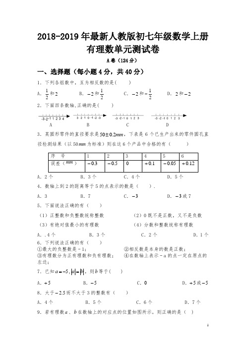 【考试必备】2018-2019年最新人教版七年级数学上册有理数单元测试精品试卷【实用】