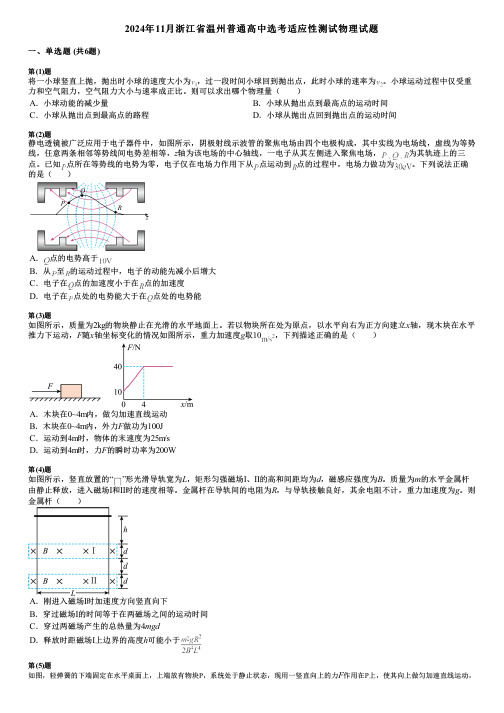 2024年11月浙江省温州普通高中选考适应性测试物理试题