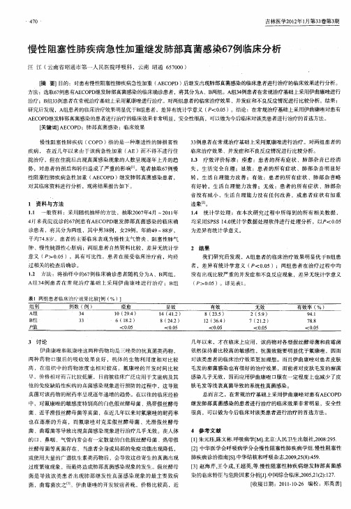 慢性阻塞性肺疾病急性加重继发肺部真菌感染67例临床分析