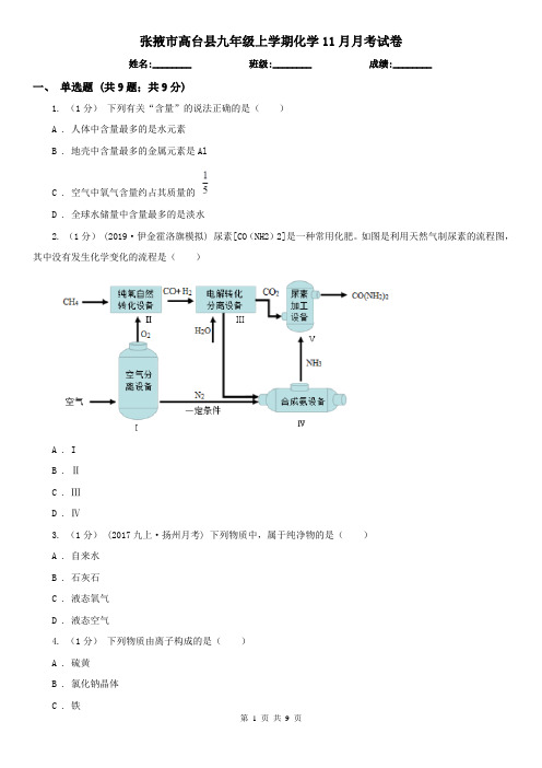 张掖市高台县九年级上学期化学11月月考试卷