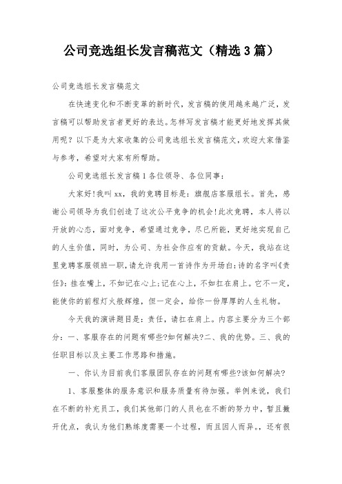 公司竞选组长发言稿范文(精选3篇)