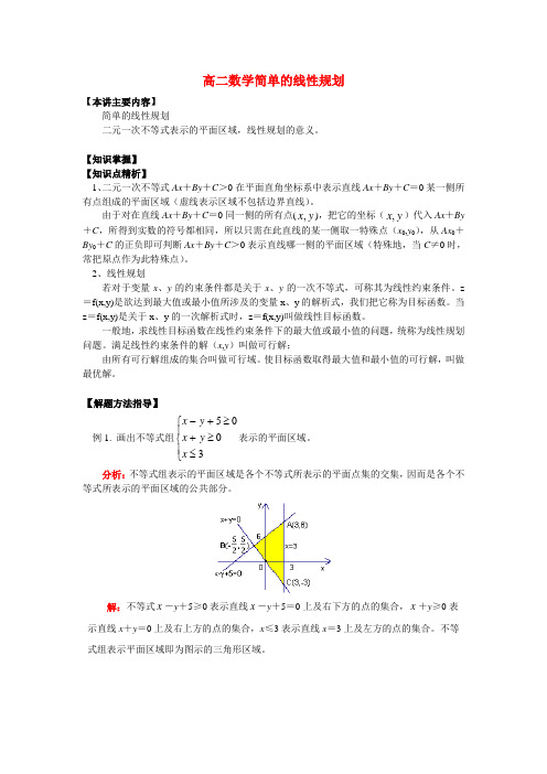 高二数学简单的线性规划知识精讲