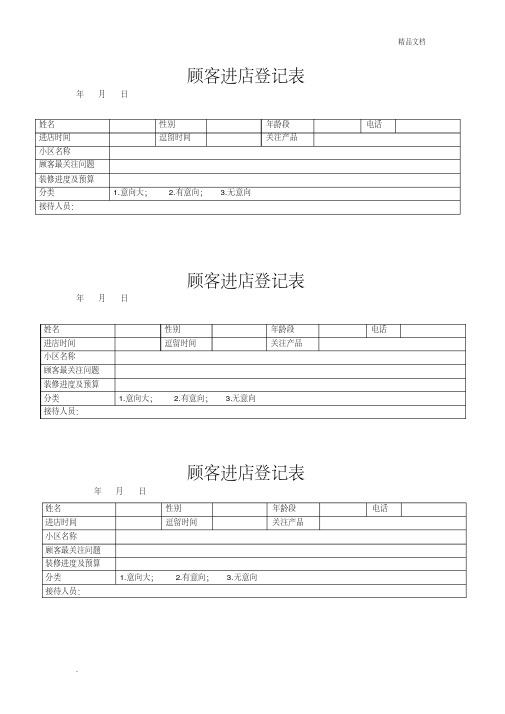 顾客进店登记表