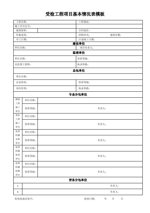 受检工程项目基本情况表模板word