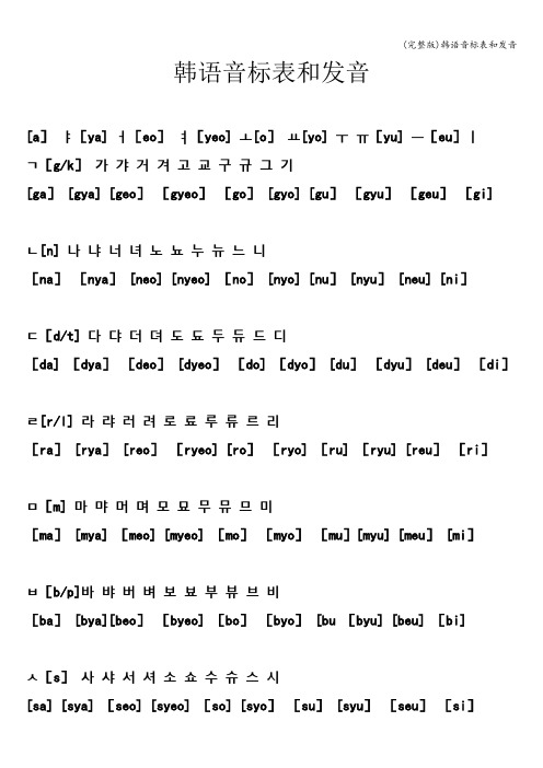 (完整版)韩语音标表和发音