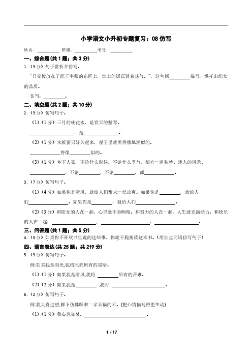 小学语文小升初专题复习：08仿写