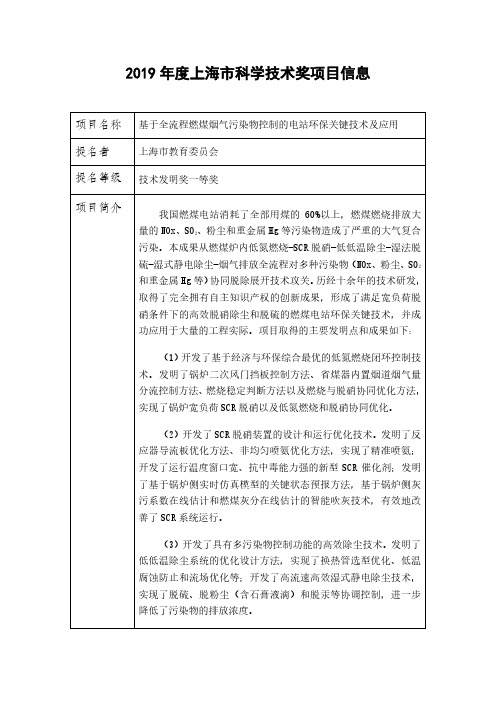 2019年度上海市科学技术奖项目信息