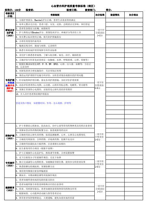 参考模版  心内科护理质量考核标准2014