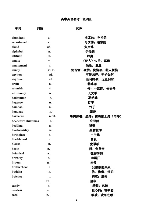 高中英语会考1级词汇