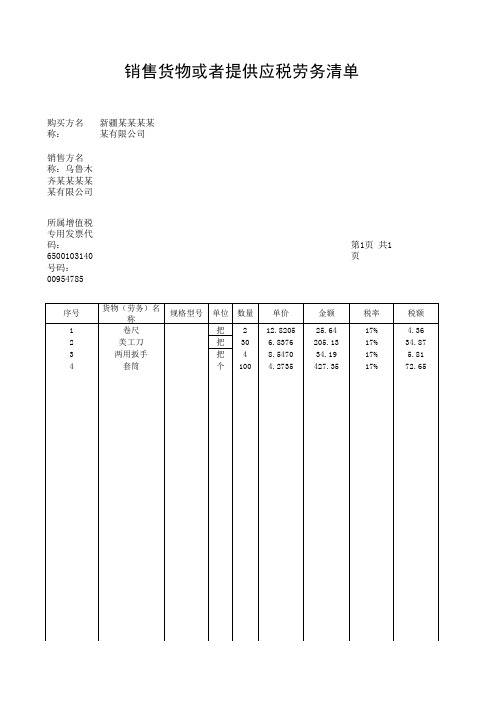 销售货物或者提供应税劳务清单xls