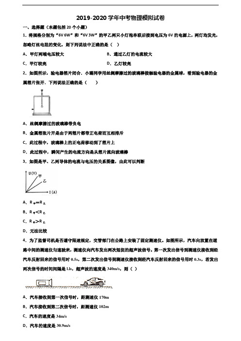 2020学年四川省名校中考物理学业质量监测试题