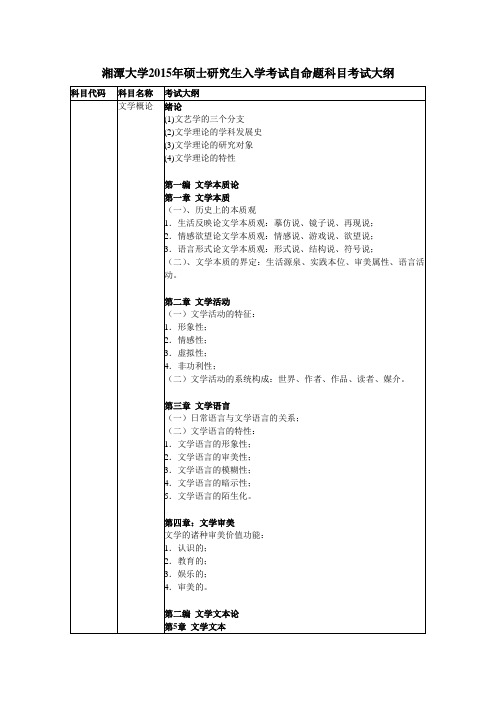 湘潭大学2015年硕士研究生入学考试自命题科目考试大纲