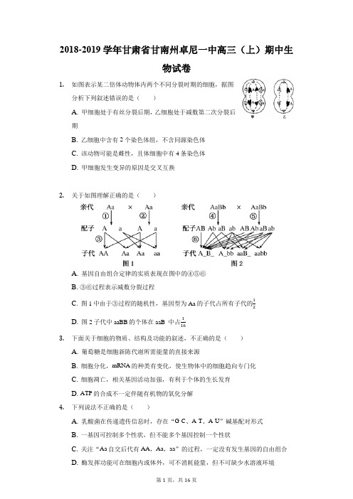 2018-2019学年甘肃省甘南州卓尼一中高三(上)期中生物试卷(附答案详解)