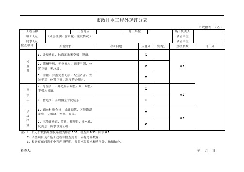 附表-三(乙) 市政排水工程外观评分表