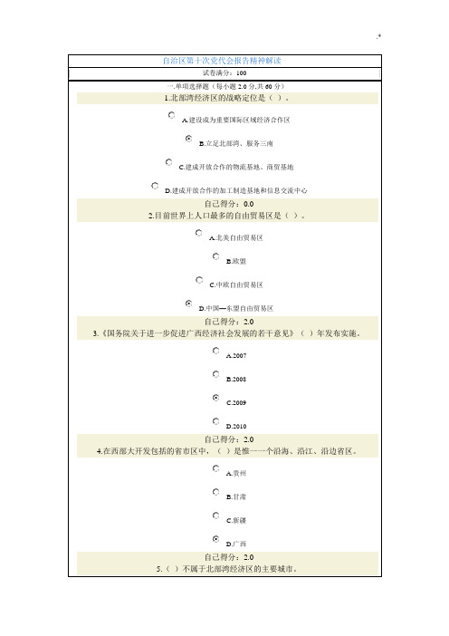 2012(自治区第十次党代会报告精神解读)规范标准答案