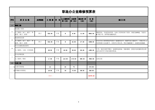 职场维修报价表模板