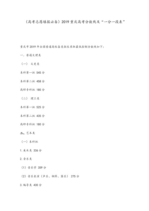 (高考志愿填报必备)2019重庆高考分数线及“一分一段表”