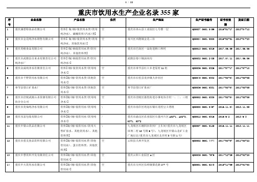 重庆市饮用水生产企业名录355家